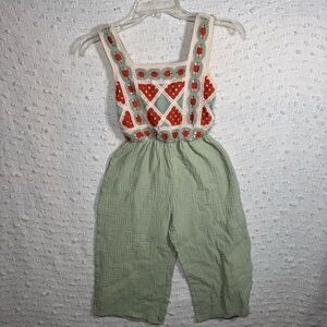 Girls size 10 romper cottage core granny crochet BoHo Ankle gauze sleeveless